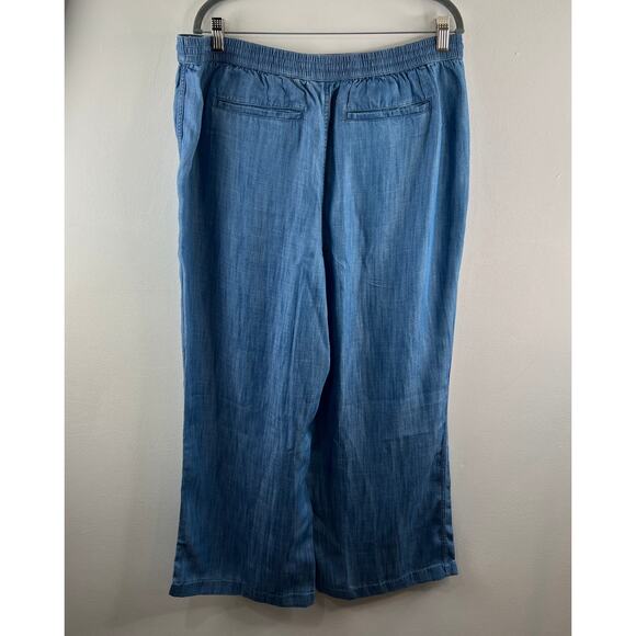 Lands' End Blue Chambray Pants High-Rise Elastic Waistband Wide-Leg Size 18P NEW - Picture 3 of 11